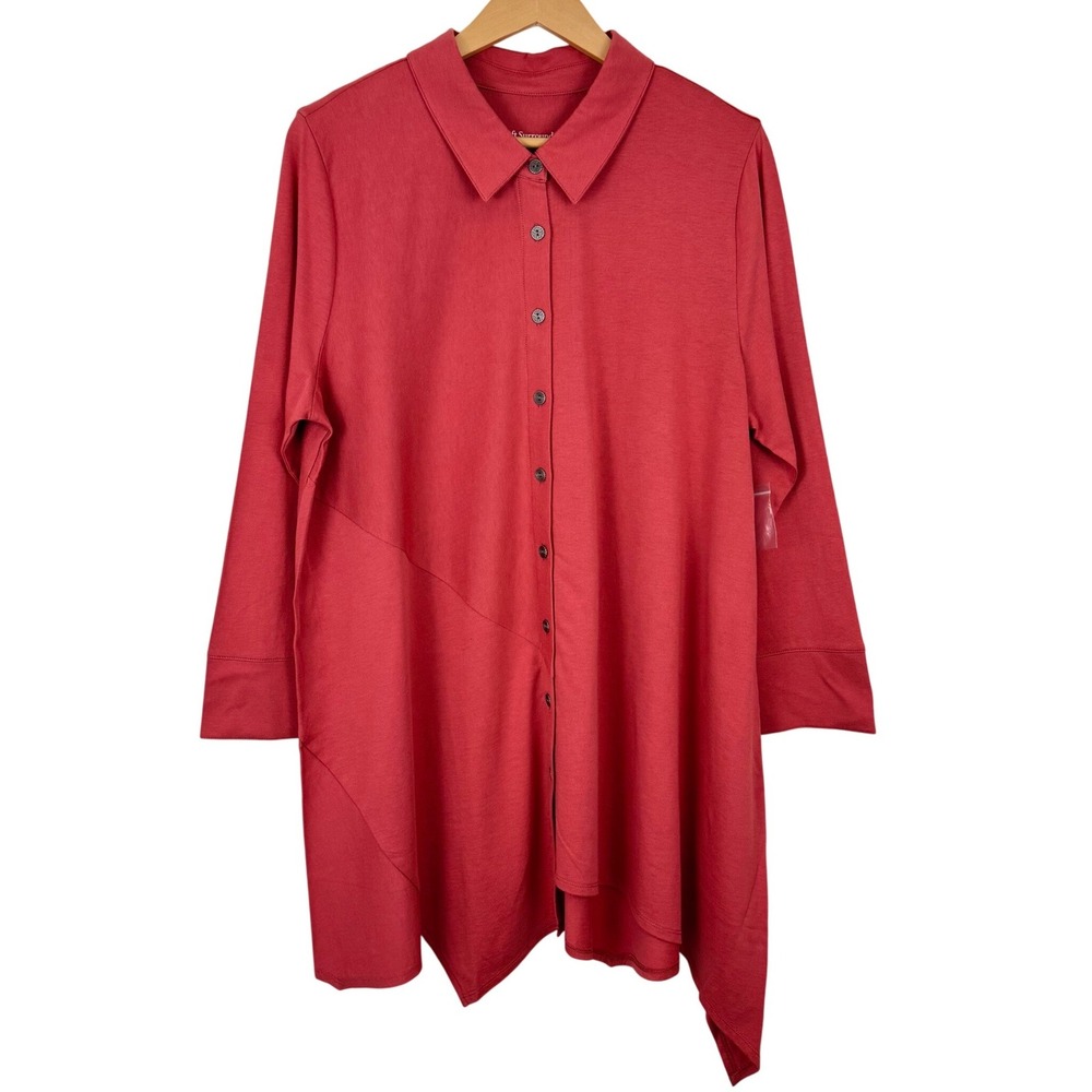 Soft Surroundings Button Down Asymmetrical Knit Tunic Top Lagenlook Boho Large